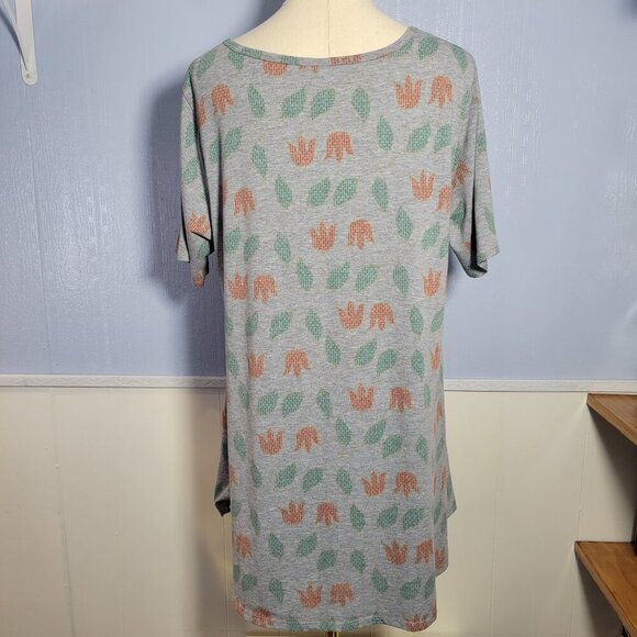 Lularoe Large Light Gray Orange Tulip Floral Print Flowy Shortsleeve Tunic Top - Picture 6 of 9